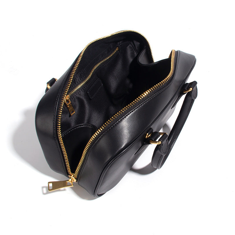Classic Slouchy Cowhide Bowling Boston Portable Women's Handbag