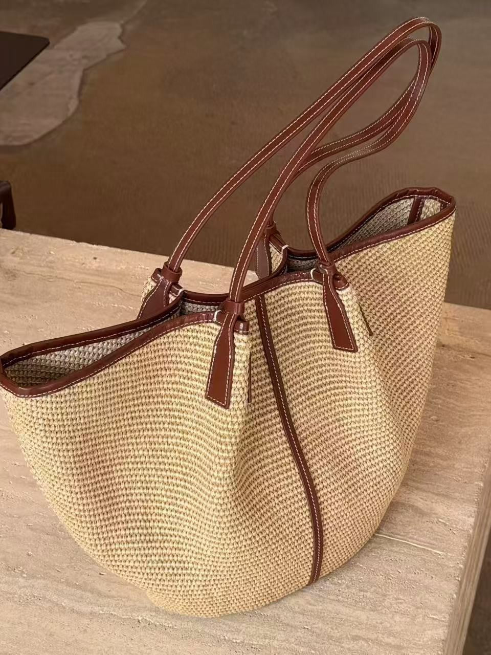 Women's Capacity Portable Seaside Vacation Beach Woven Women's Leather Bag