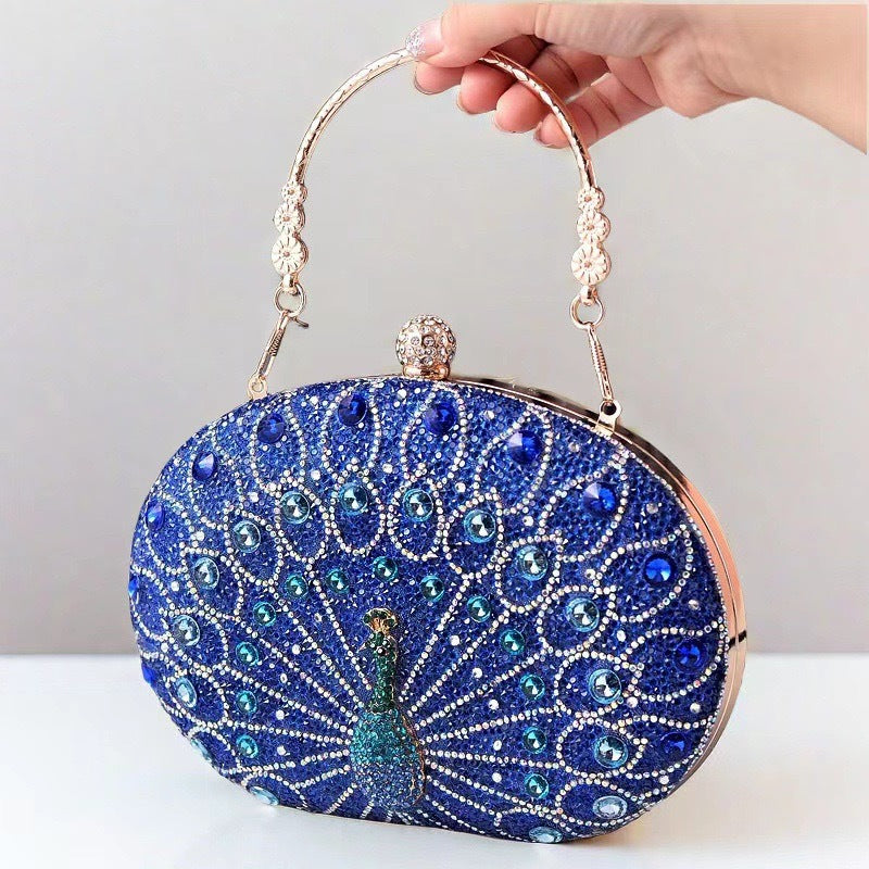 Peacock Diamond Retro Style Party Black Dinner Bag