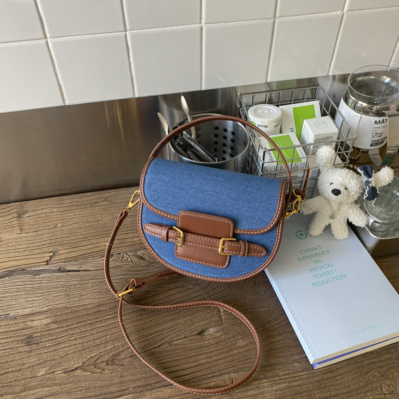 Advanced Texture Saddle Niche Denim Patchwork Women's Shoulder Bag