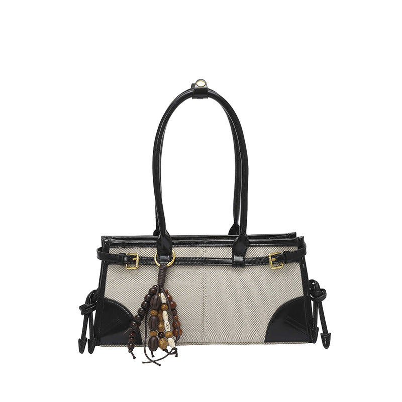 Women's Canvas Contrast Color Stitching Leather Lighter Car Style Daily Women's Handbag