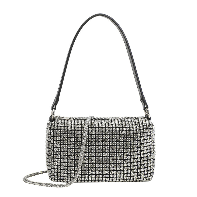 Women's Rhinestone Full Diamond Crystal Underarm Bezel Setting Brick Dinner Light Handbags
