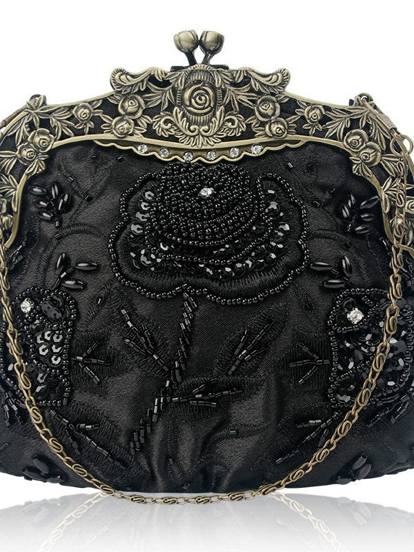 Handmade Pearl Embroidery Flowers Dinner Vintage Old Clutch Hot Women's Handbag