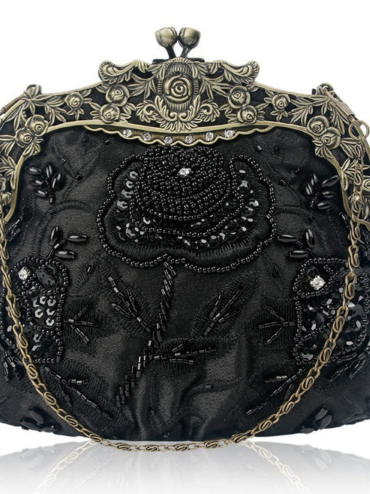 Handmade Pearl Embroidery Flowers Dinner Vintage Old Clutch Hot Women's Handbag
