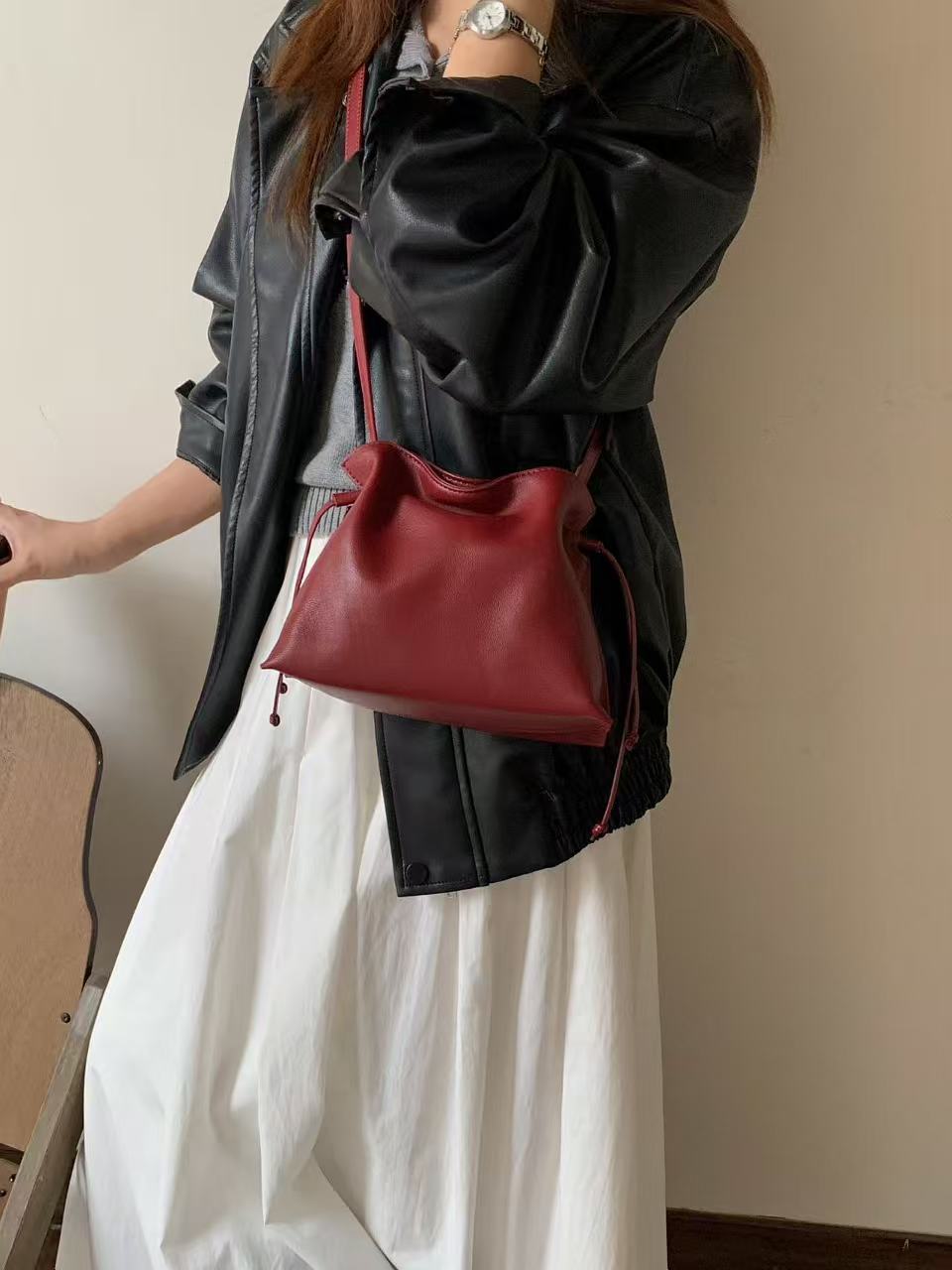 Sheepskin Portable Cloud Design Pleated High-grade Women's Shoulder Bag