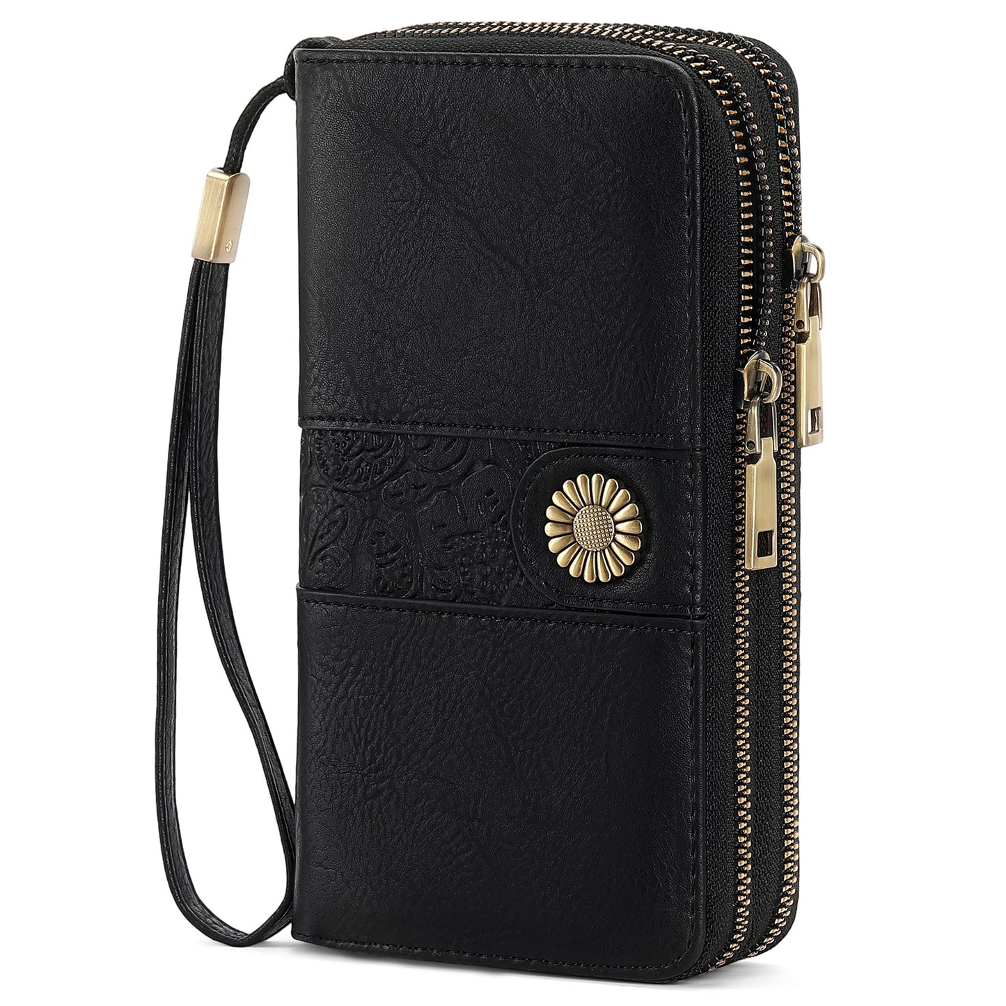 Women's Retro Leather Clutch Double Zipper Long Ladies Wallet
