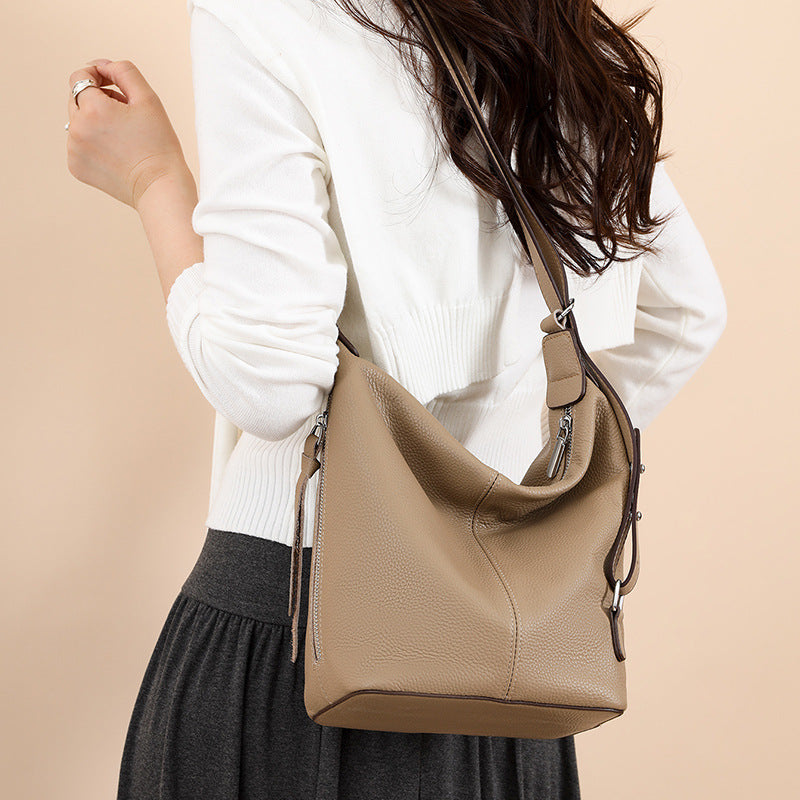 Women's Genuine Leather High-grade First Layer Cattlehide Fashion Bucket Bags