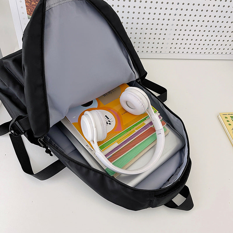 Trendy Cool Pure Black Large Capacity Junior High Male Backpacks