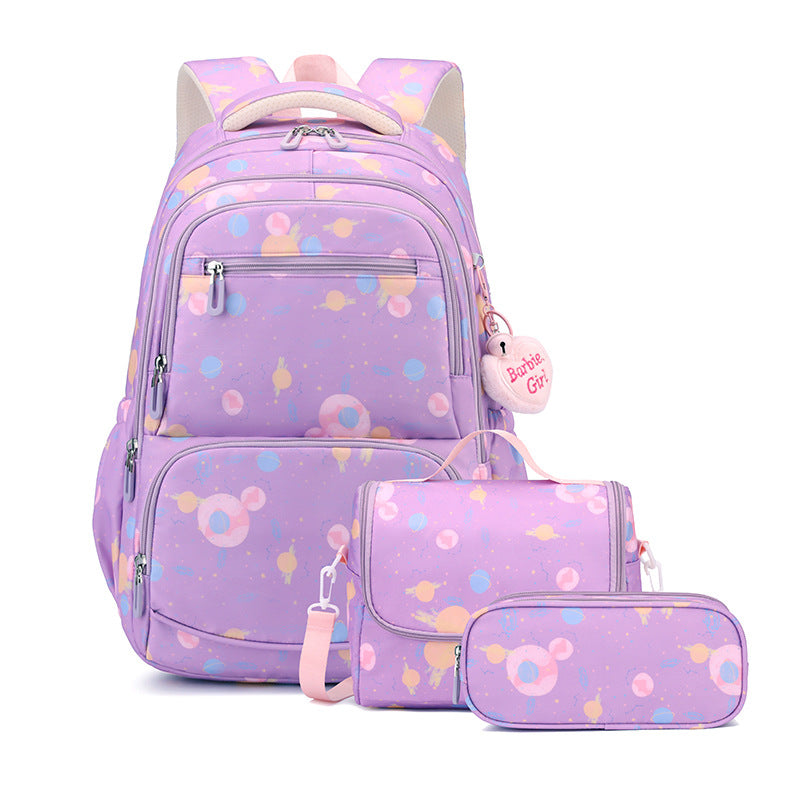 Three-piece Female Cartoon Printed Fabrics Junior's Burden Reduction Backpacks