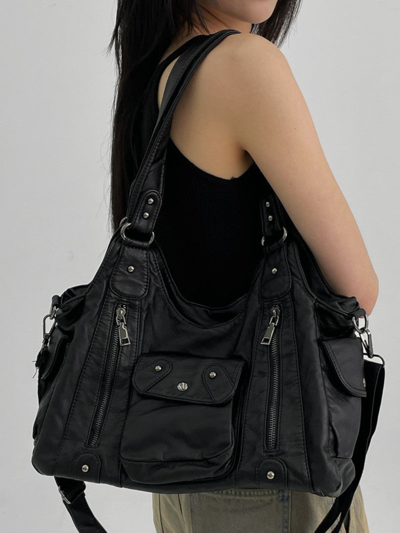 Women's Retro Washed Hot Motorcycle Large Capacity Women's Handbag