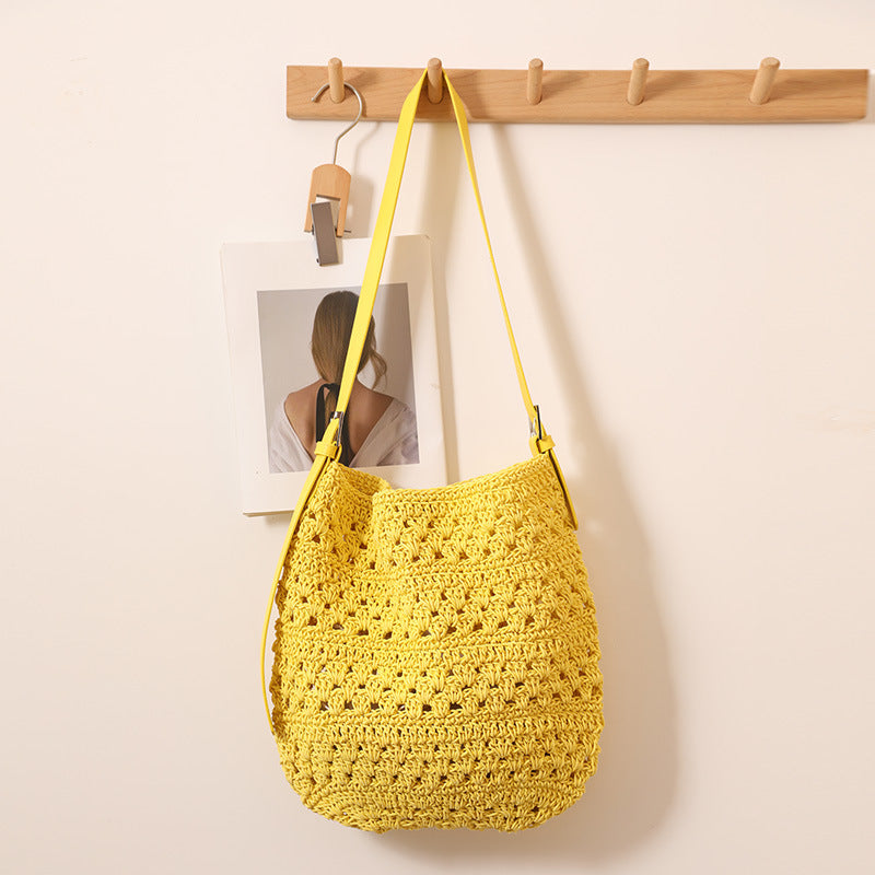 Style One Wax Rope Woven Niche Irregular Strap Straw Female Bags