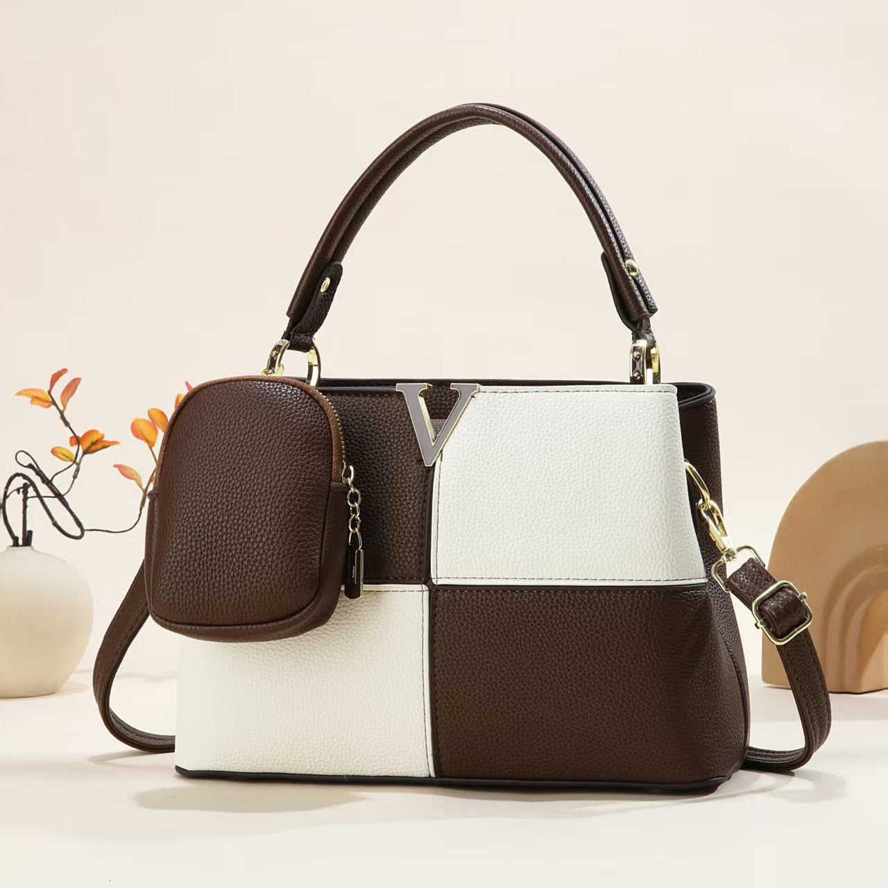 Women's Elegant Fashion Commuter Portable Color Contrast Patchwork Women's Handbag