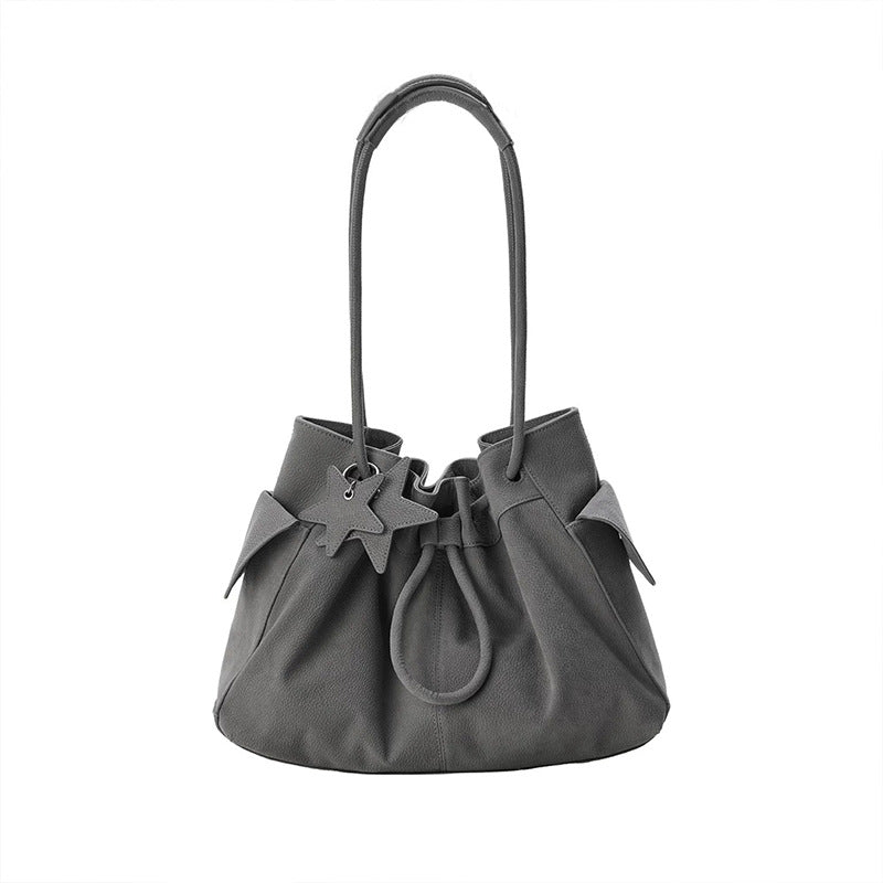 Design Fashionable Stylish Drawstring Bundle Lychee Pattern High-grade Large Capacity Women's Shoulder Bag