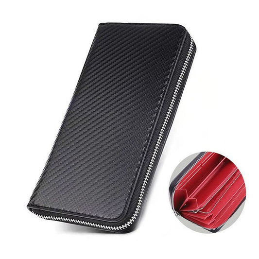 Women's & Men's Grass Mat Pattern Pu Leather Long Carbon Handbags