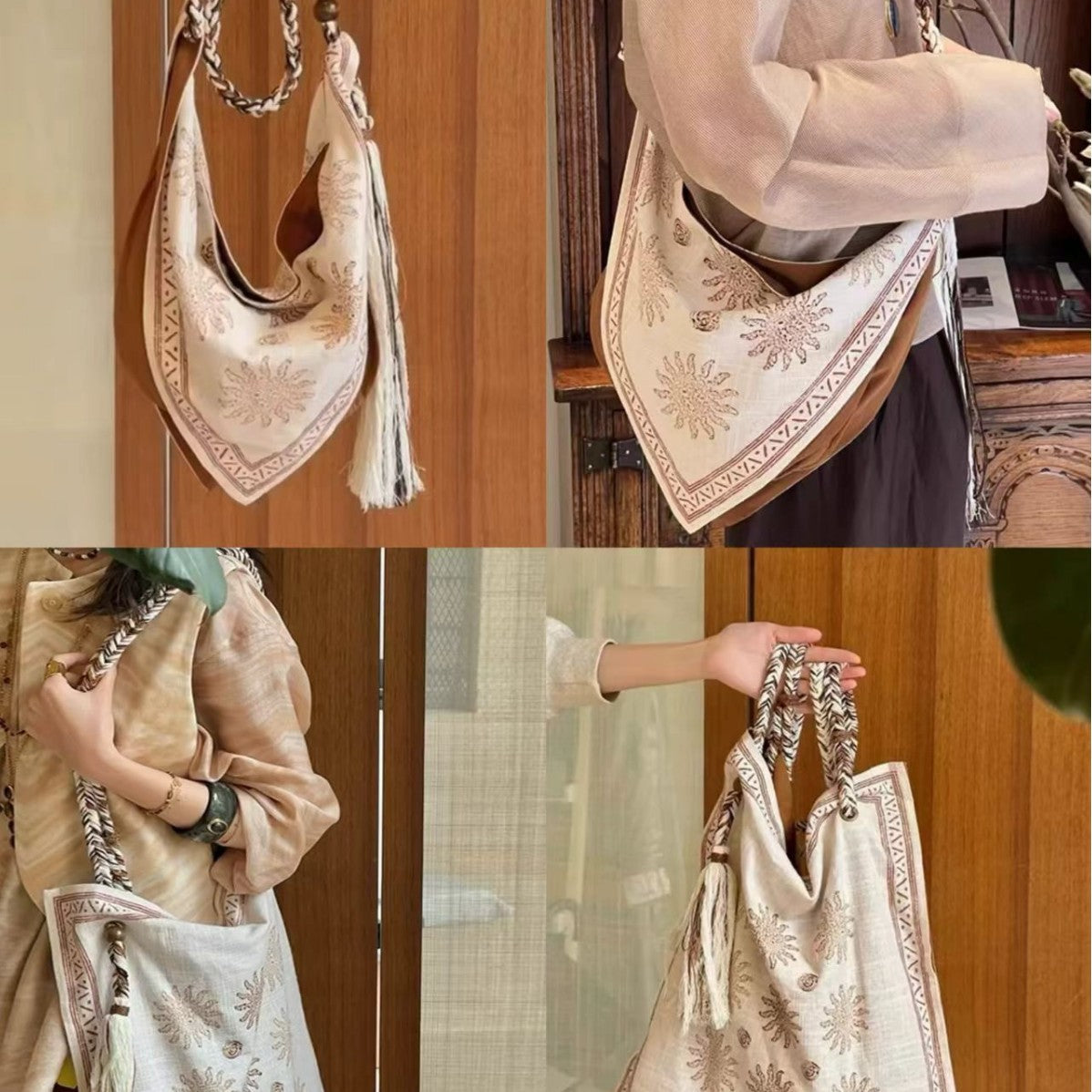 Women's Bohemian Style Tassel Linen Rope Woven Women's Messenger Bag
