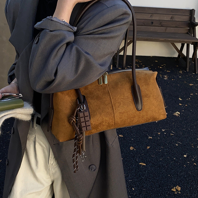 Women's Suede Underarm Lady Style Temperament Solid Women's Handbag