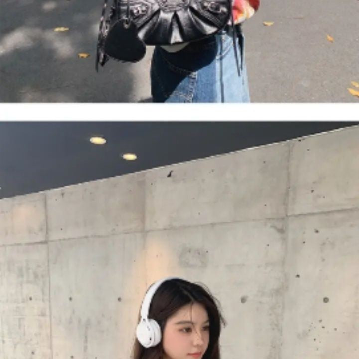 Women's Motorcycle Underarm Rivet Tassel Three-in-one January Tooth Pleated Women's Shoulder Bag