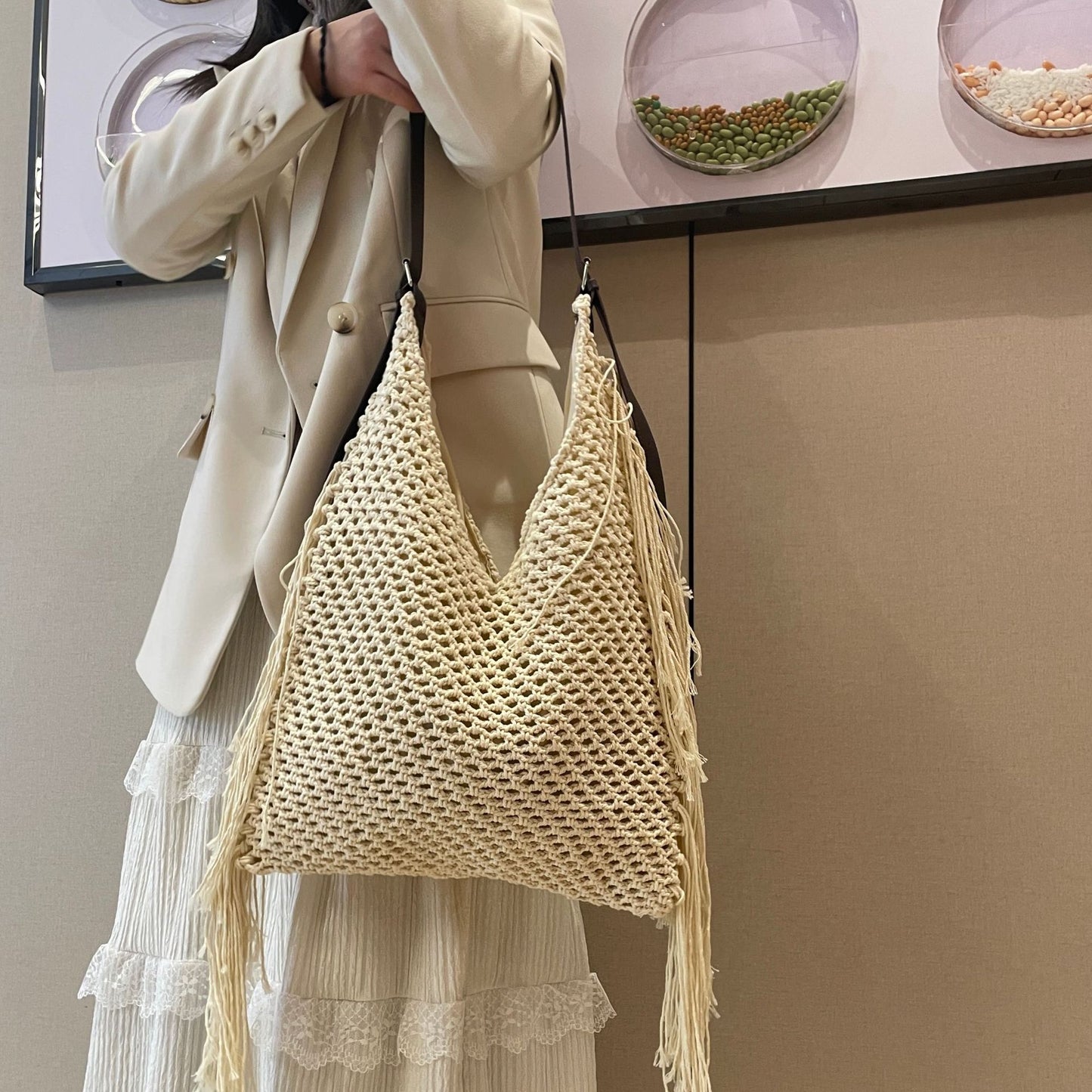 Spring Large Capacity Weaving Hollow Leisure Seaside Women's Shoulder Bag