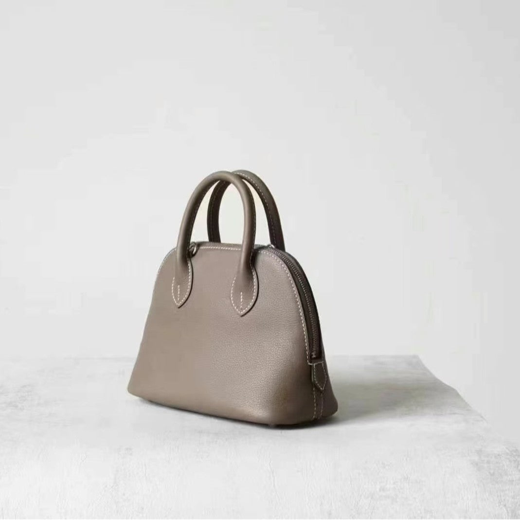 Bowling Top Layer Leather Steel Hardware Half Hand Sewing Thread Women's Messenger Bag