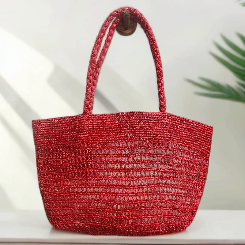 Women's Hand Crochet Hollow Large Capacity Handmade Woven Seaside Women's Shoulder Bag