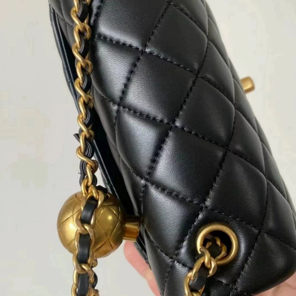 High Quality Golden Balls Fat Lambskin Classic Small Square Bag
