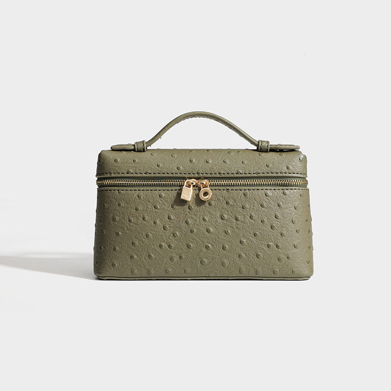 Women's Ostrich Grain Lunch Box Fashion Portable Small Square Bag