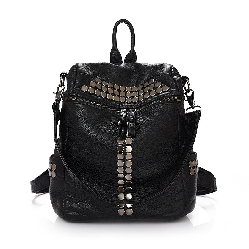 Women's Trendy Korean Style Real Washed Leather Portable Bags