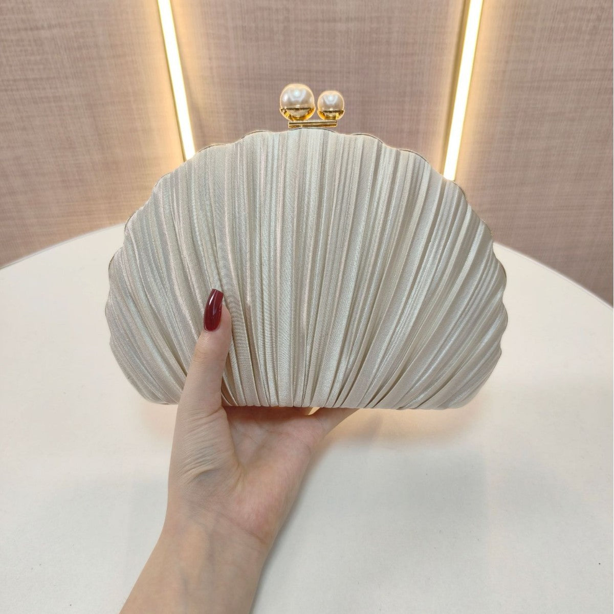 Women's Shell Pleated Clutch Banquet Dress Dinner Bag