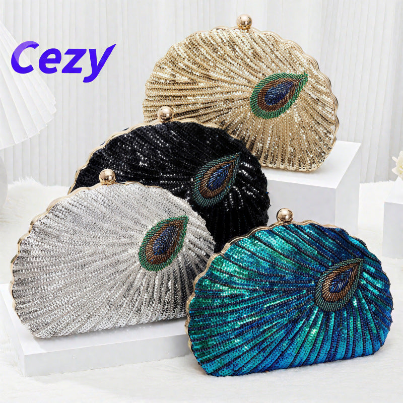 Style Peacock Sequined Embroidery Cheongsam Formal Dress One Dinner Bag