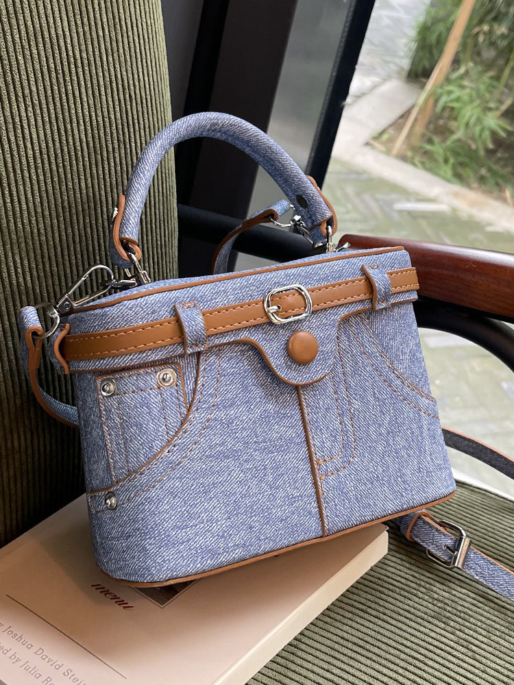 Women's Korean Fashion Denim Texture Hand Carrying Box Women's Messenger Bag