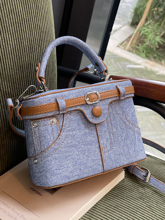 Women's Korean Fashion Denim Texture Hand Carrying Box Women's Messenger Bag