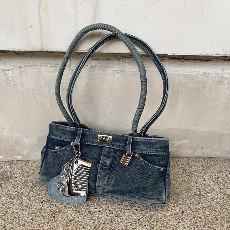 Women's Ge Wash Water Denim Punk Fashion Strap Jeans Single Bags