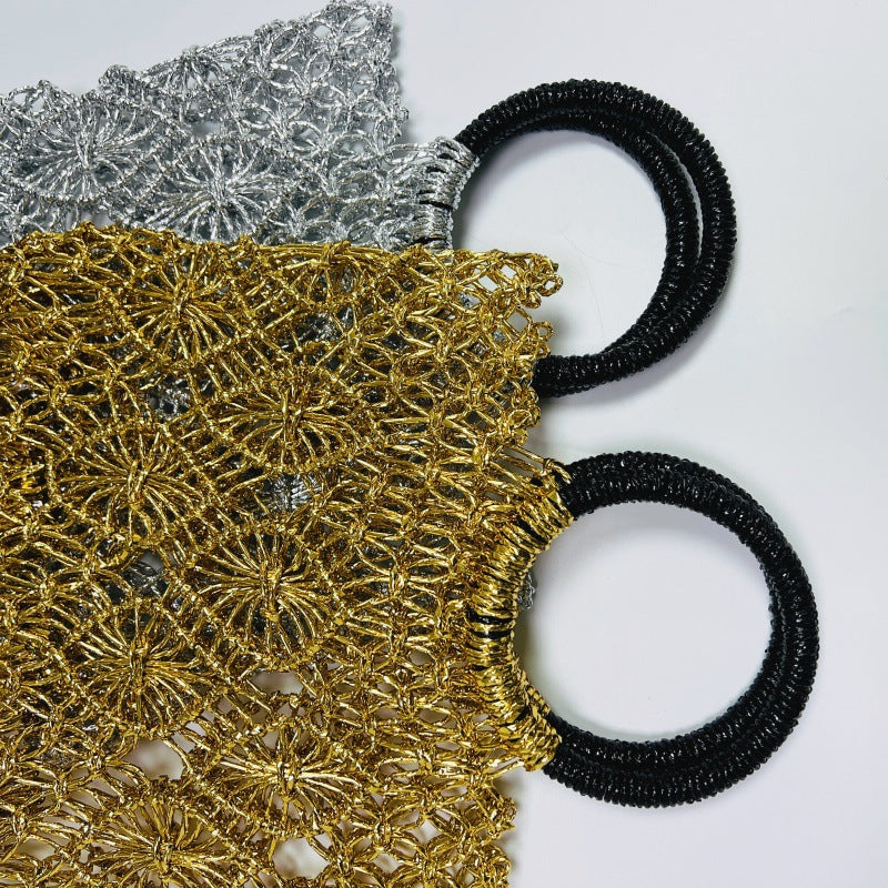 Women's Korean Style Straw Handmade Woven Metallic Yarn Women's Shoulder Bag