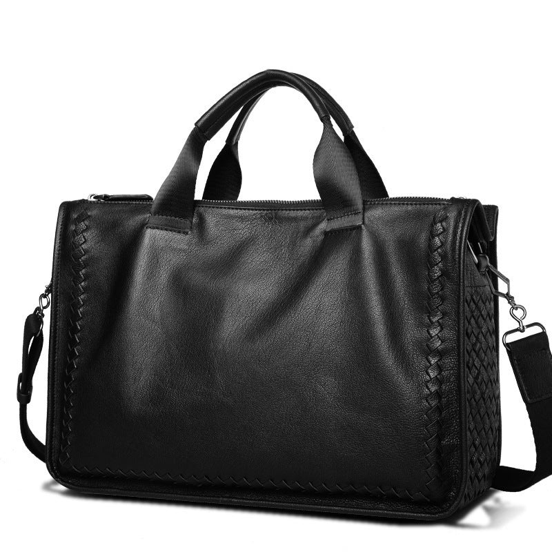 Graceful Men's Business Sheepskin Knitted Leather Men's Tote