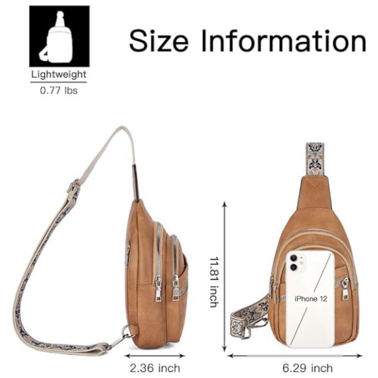 Women's Vintage Hoof Flower Ribbon Large Capacity Leather Women's Chest Bag, Fanny Pack