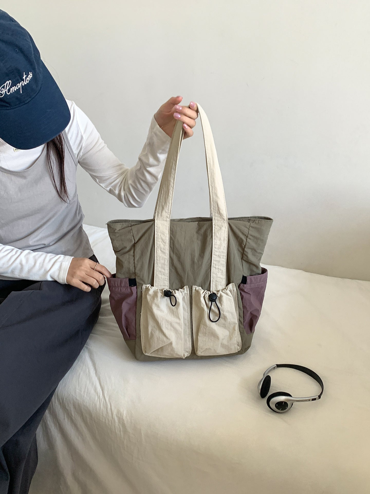Women's Color Contrast Patchwork Large Capacity Nylon Bags