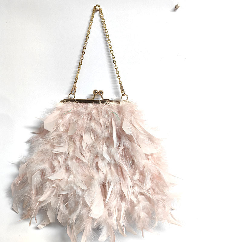 Fashion Feather Tassel Chain Portable Dinner Women's Handbag