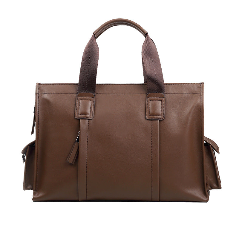 Men's Simple First Layer Cow Leather Computer Men's Tote