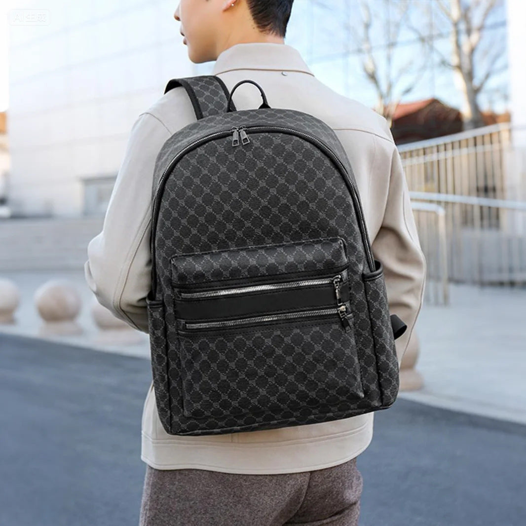 Women's Fashionable Letter Simple Chessboard Plaid Large Capacity Business Backpack