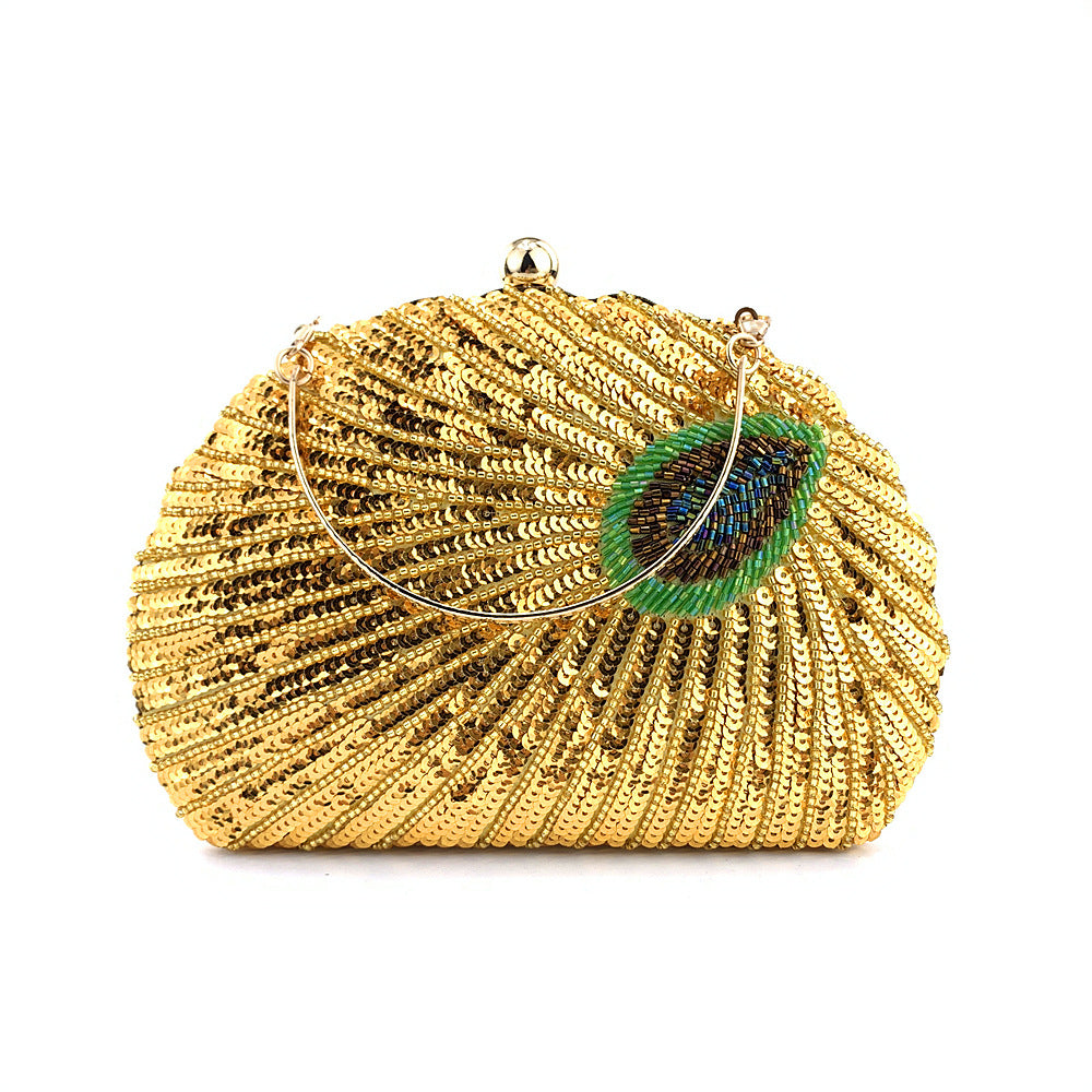 Women's Fashion Handmade Shell Peacock Beaded Banquet Dinner Bag
