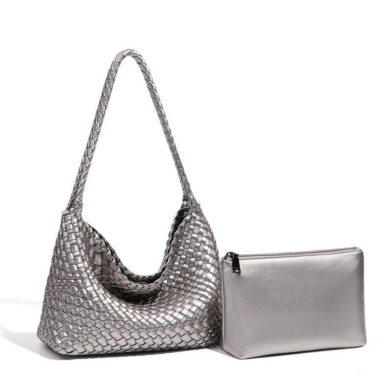 Hand-woven Simple Commute Soft Leather Underarm Fashionable Shoulder Bags
