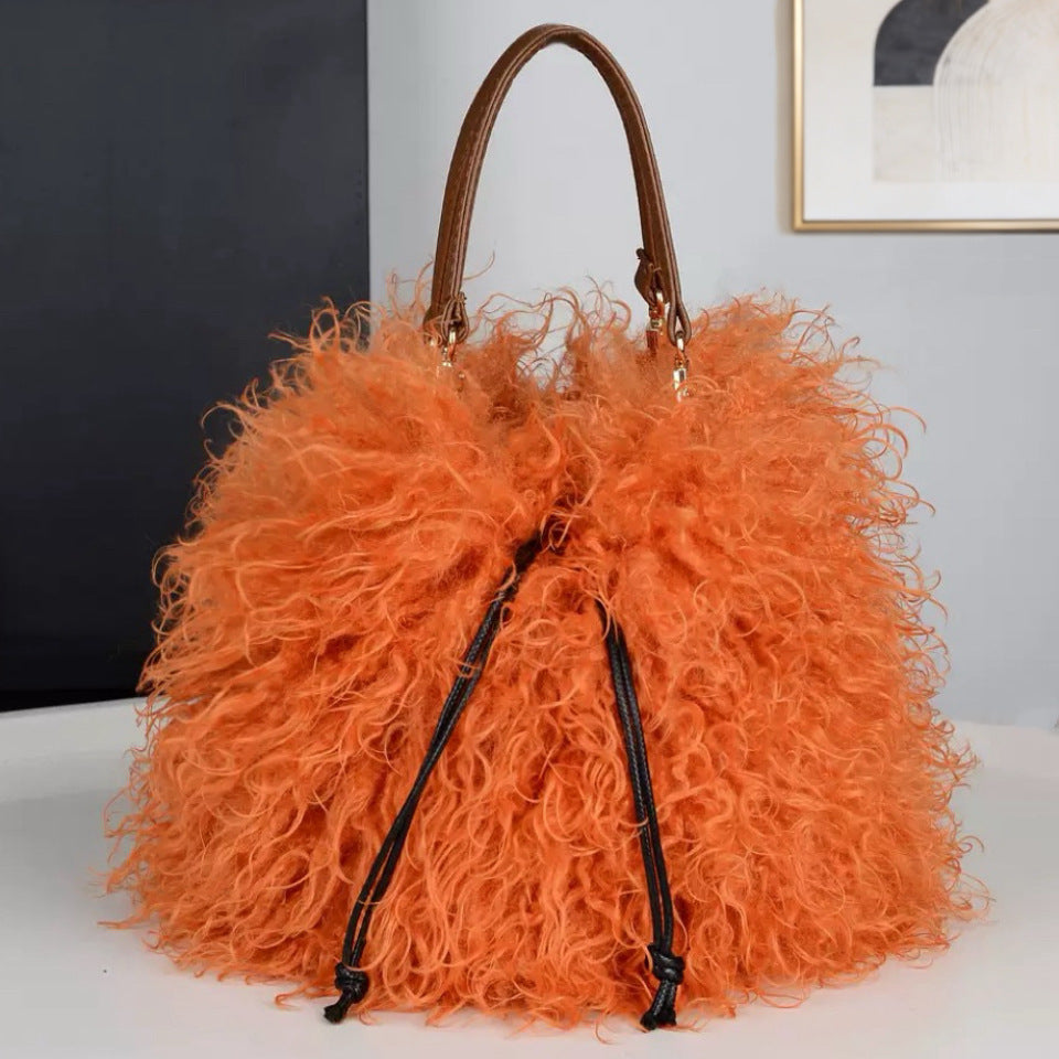 Women's Imitated Tibet Sheep Fur Fashion Simple Western Handbags
