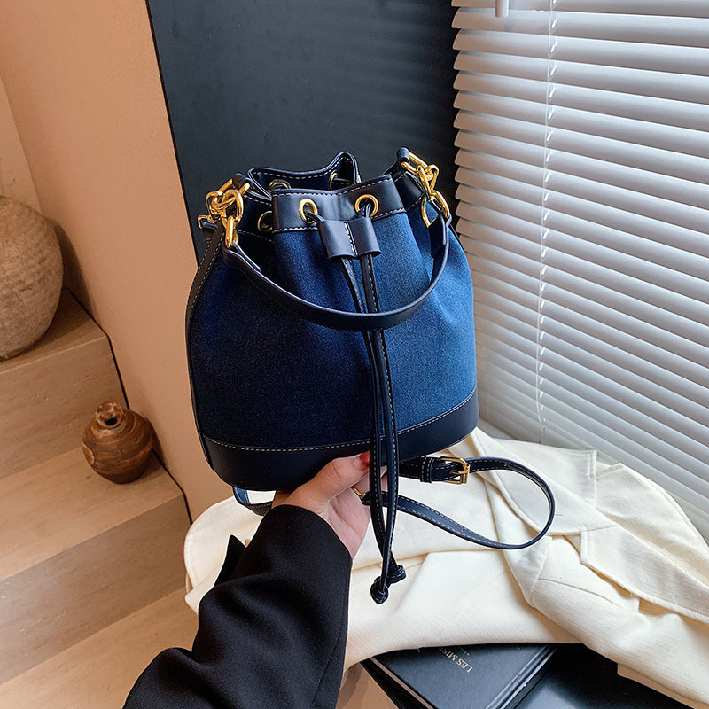 Women's Korean Style Fashionable Contrast Color Large Capacity Personalized Denim Bags