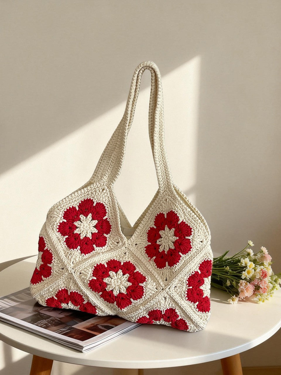 Sunflower Cotton Cord Woven Handmade Knitting Summer Seaside Holiday Large Women's Shoulder Bag