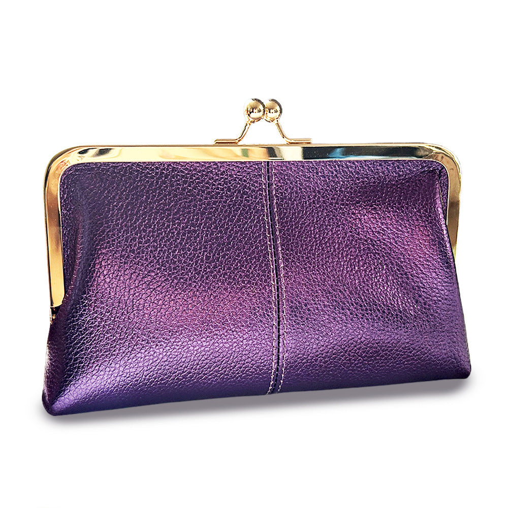 Women's Real Leather Long Top Layer Cowhide Frame Storage Large Capacity Women's Clutch