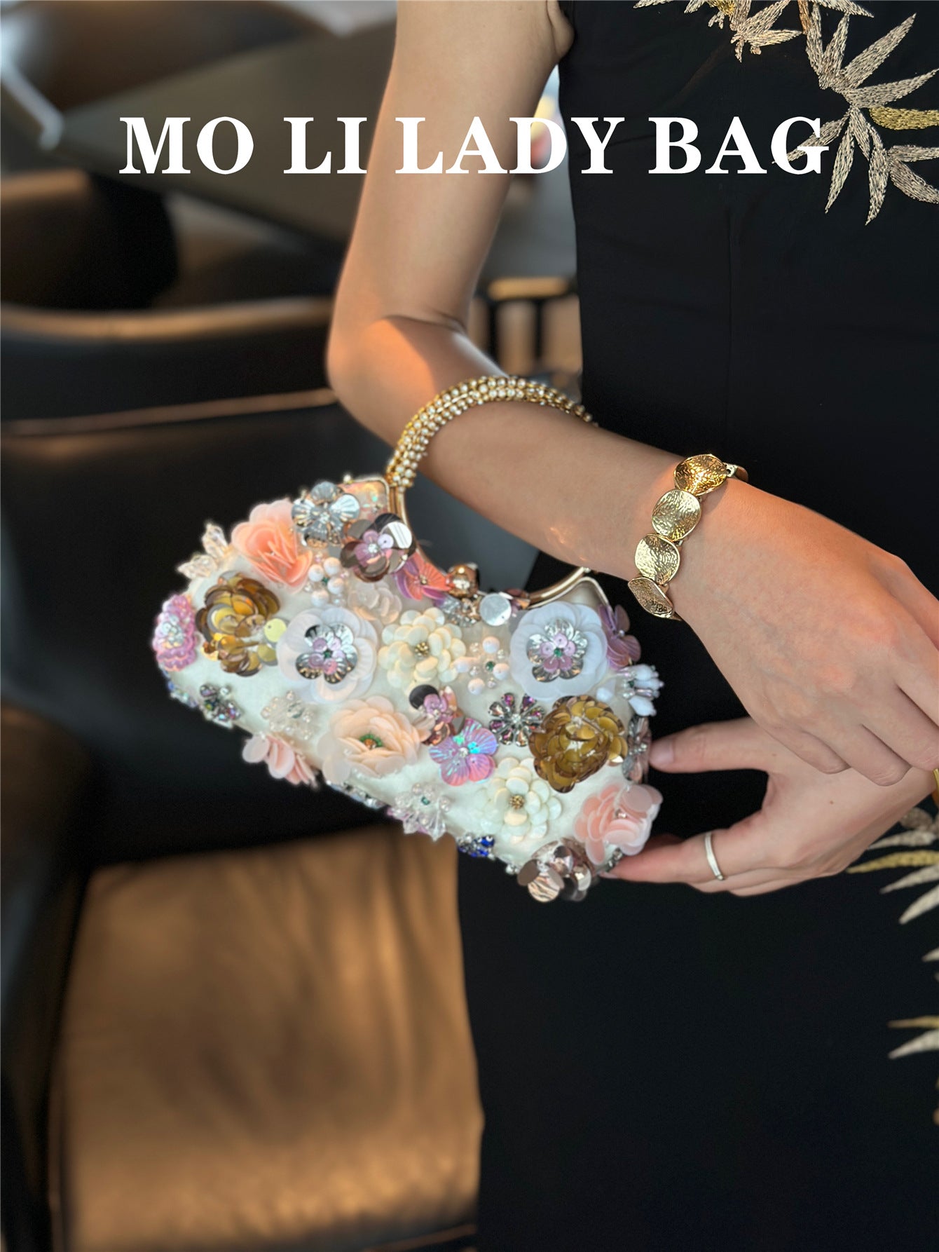 Women's Handmade Flower Metal Dinner Cheongsam Portable Bags