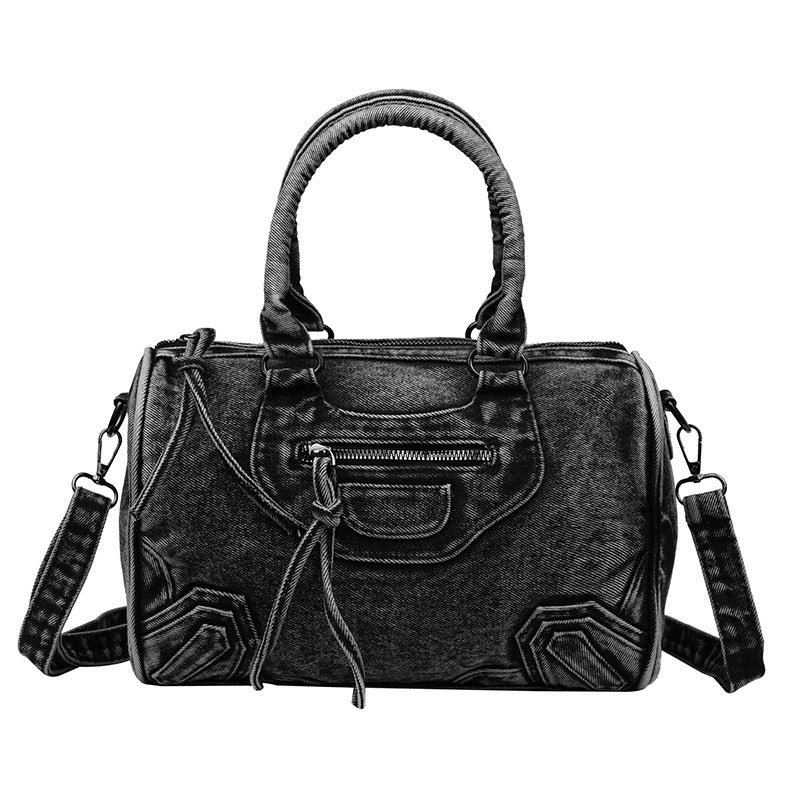 Retro Washed Denim Motorcycle Large Capacity Shoulder Bags