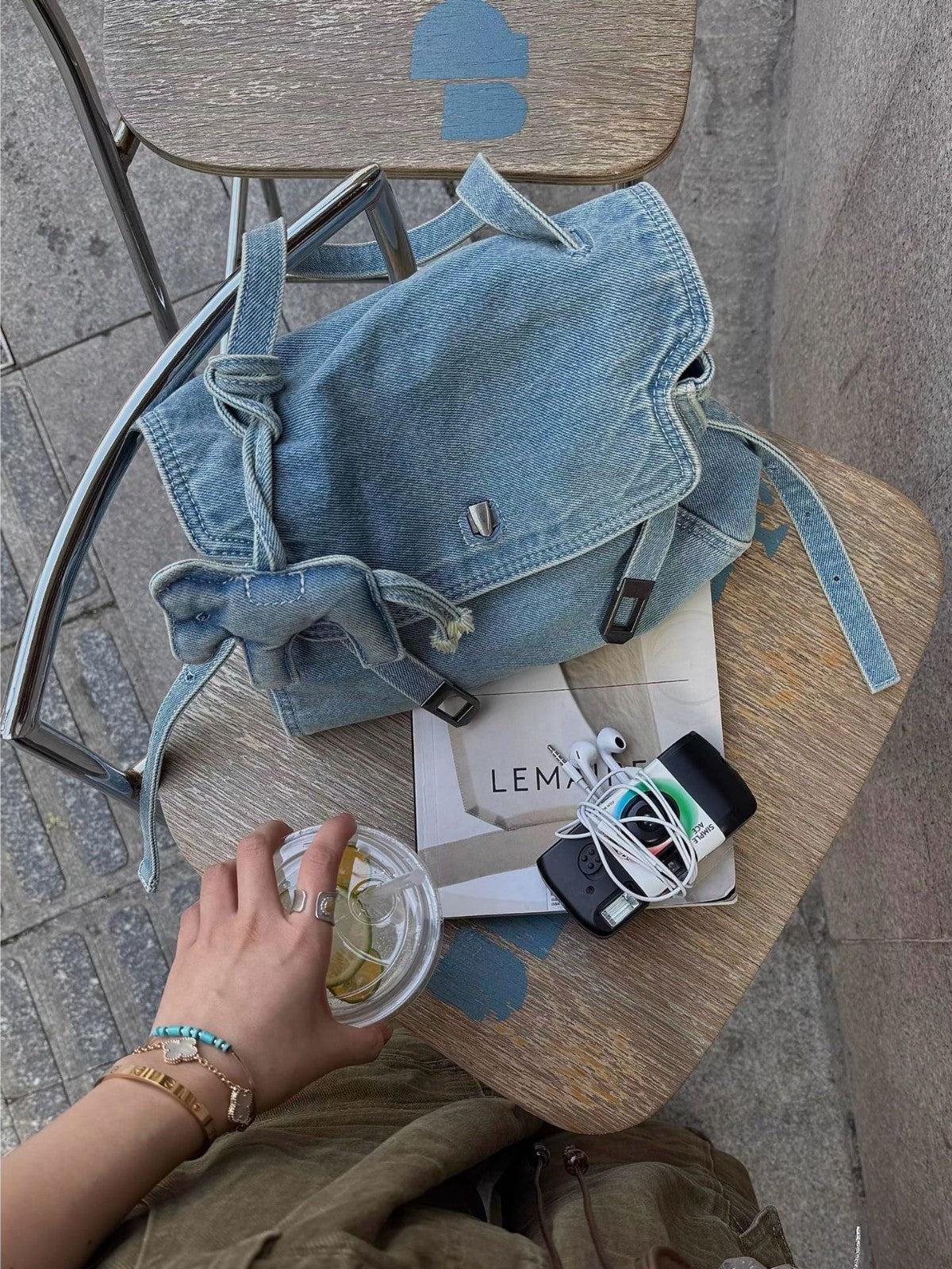 Women's Washed Denim Retro Commuter Flap Tote Bag