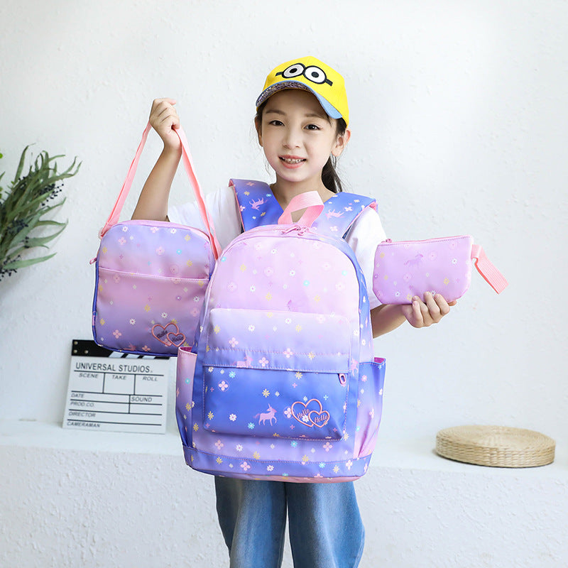 Children's Korean Waterproof Three-piece Gradient Color Princess Primary School Bag