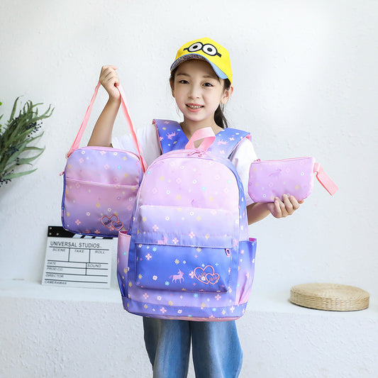 Children's Korean Waterproof Three-piece Gradient Color Princess Primary School Bag